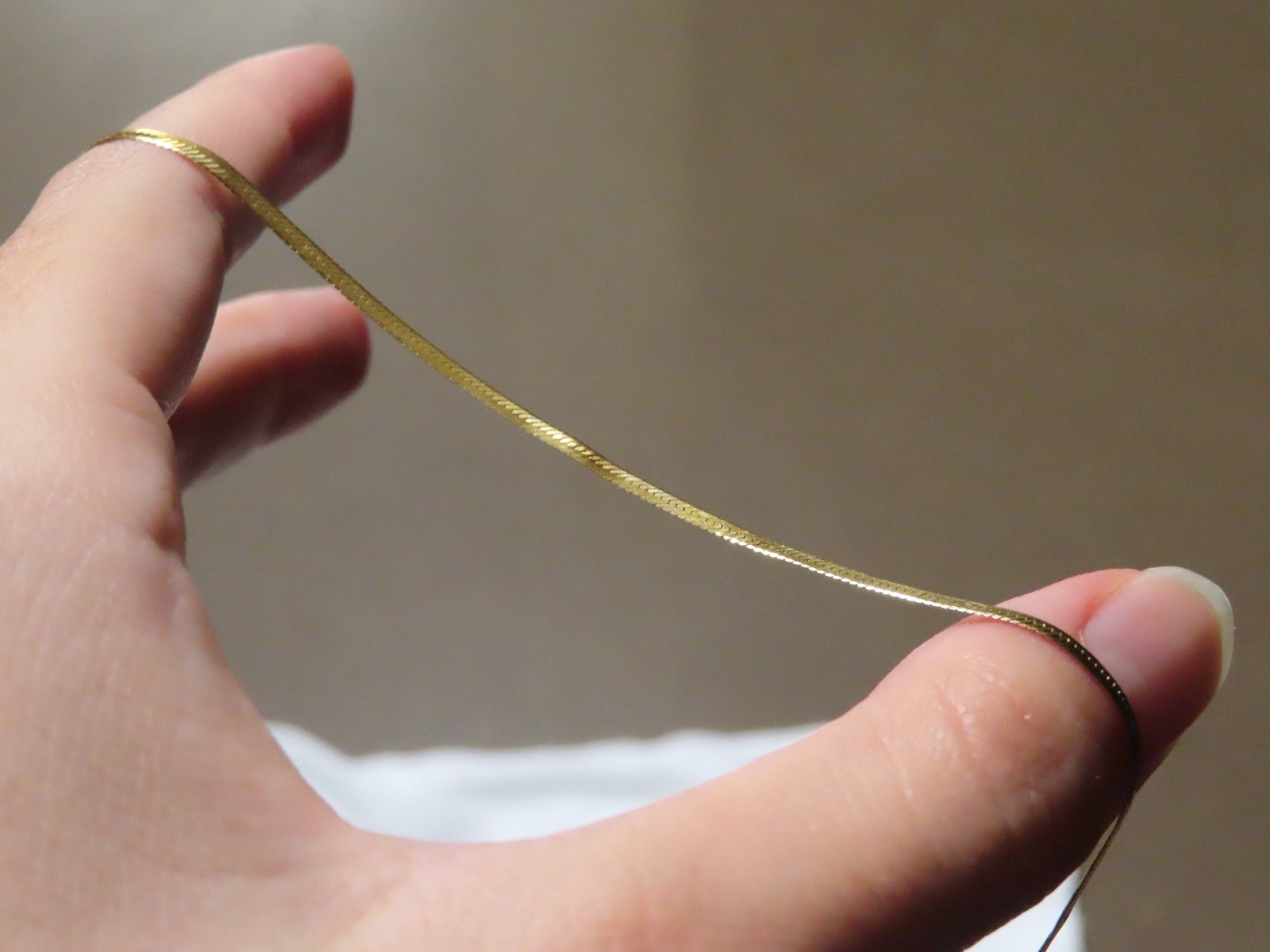 14K Gold Metal Flat Herringbone Chain Necklace, Stamped ITALY