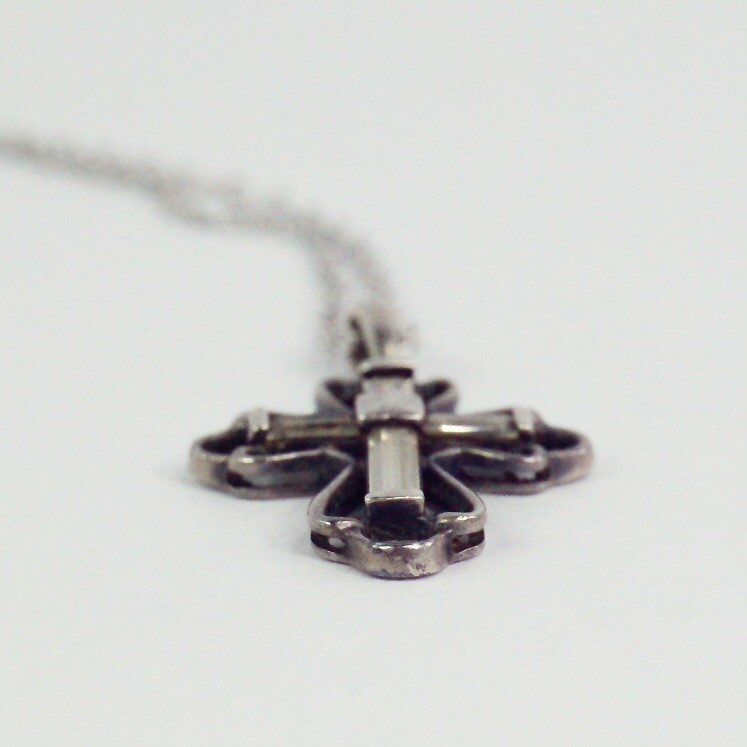 Sterling Silver Openwork White Colorless CZ Cross Pendant Cable Chain Necklace