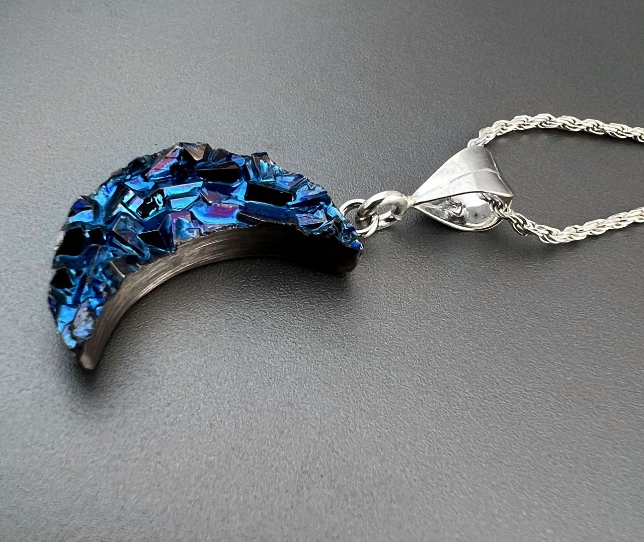 Bismuth crystal blue moon necklace, new, handmade, celestial jewelry Element 83