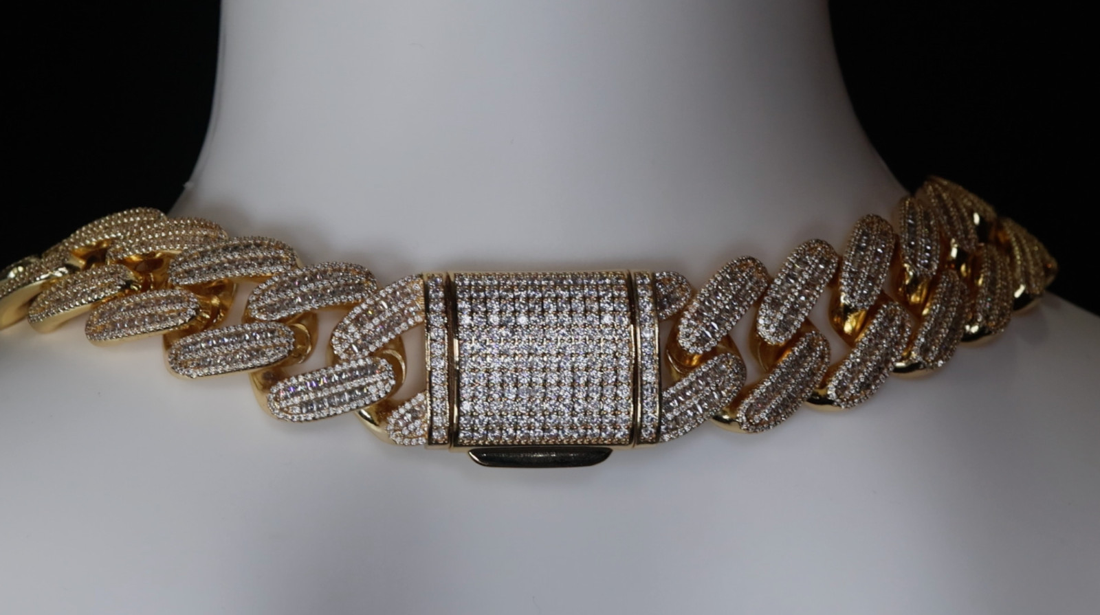 Gold Iced Chain, Gold Cuban Link Chain, Hip Hop Chain, Simulated Diamond Chain