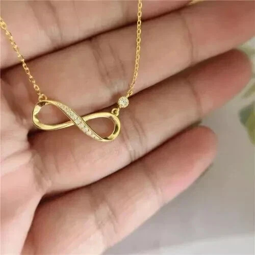 Elegant Infinity Pendant Necklace Round Simulated Diamond 14K Yellow Gold Plated