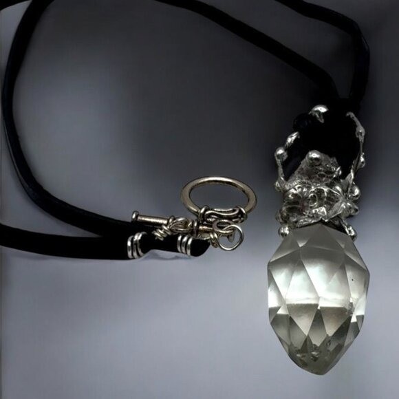 Unique Handcrafted Silver & Crystal Perfume Bottle Topper Pendant Necklace