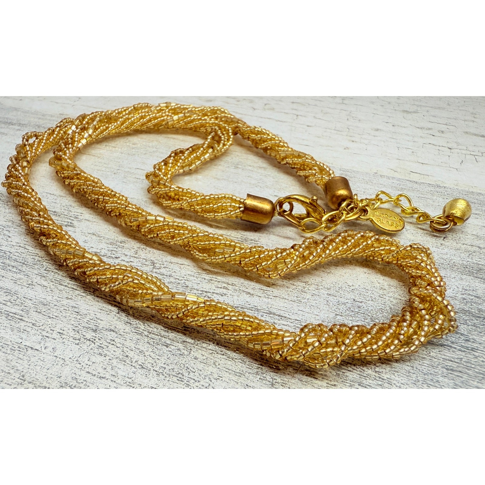 NWOT Italian Murano Glass Gold Tone Beaded Chain Necklace
