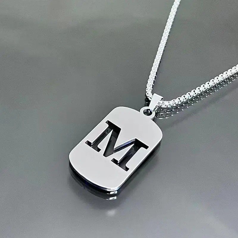 Fashion Punk A-Z Initial Tag Letter Stainless Steel Pendant Necklaces for Men