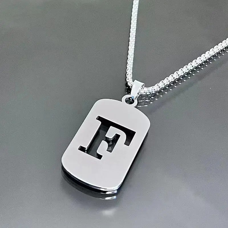 Fashion Punk A-Z Initial Tag Letter Stainless Steel Pendant Necklaces for Men
