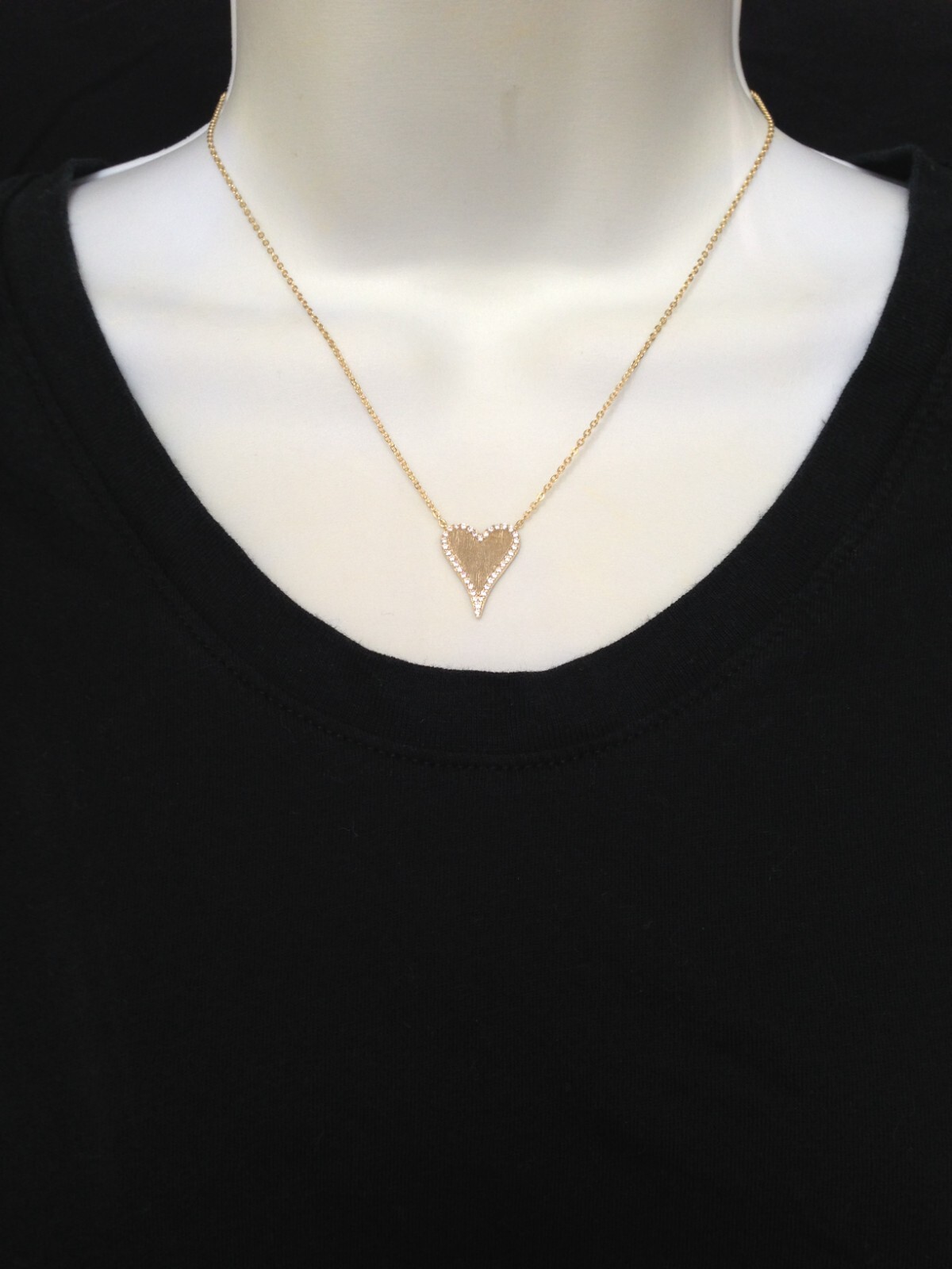 925 Sterling Silver CZ Matte Gold Heart Pendant Necklace Women 19mm/0.75″ 17.5”