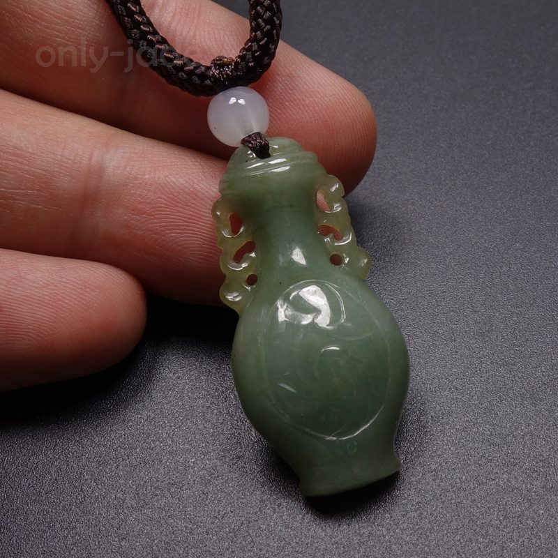 Certified Grade A 100% Natural Green Jade Jadeite Pendant Hand-carved Vase Z1071