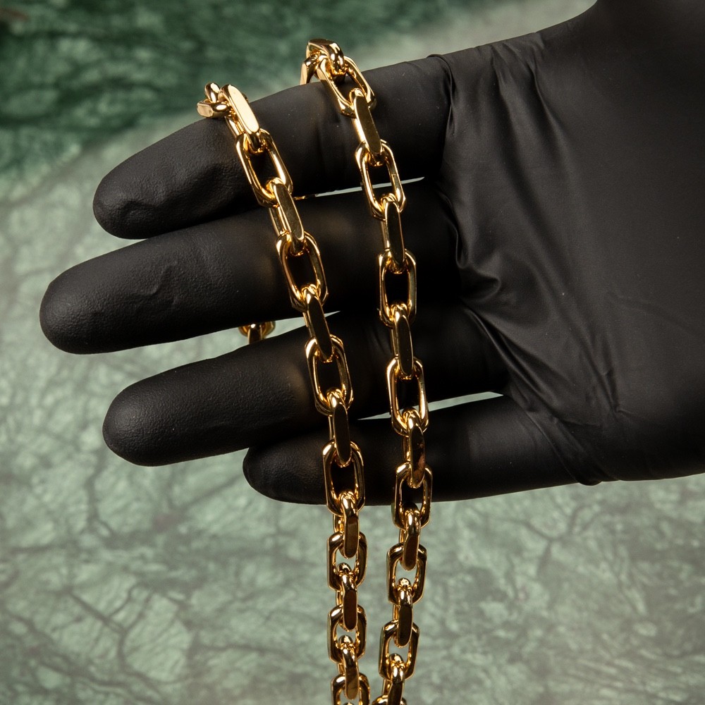 Solid Yellow Gold Plated 316 Stainless Steel 8MM Rolo Hermes Chain Necklace