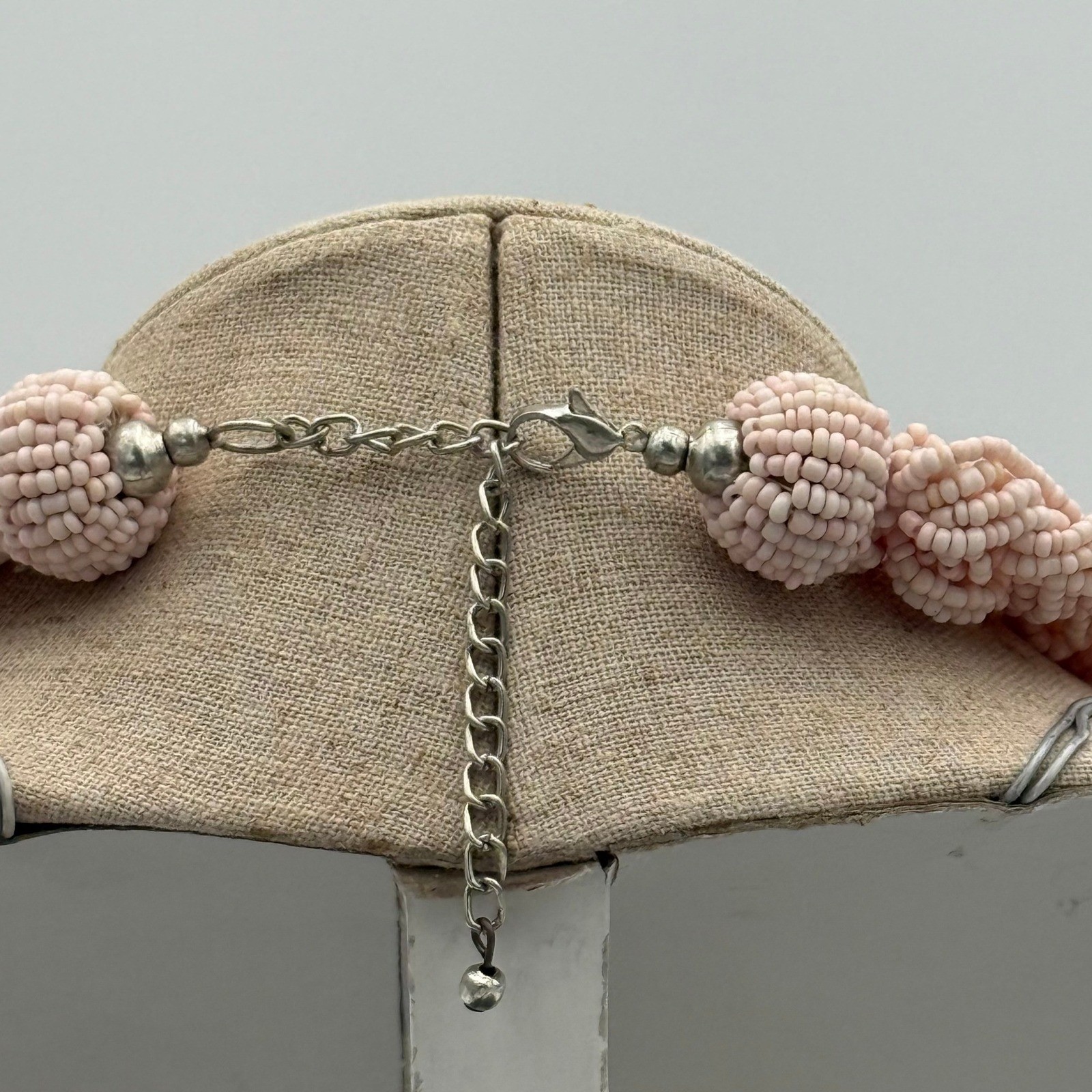 Pink Braided Seed Bead Statement Necklace Chunky Multi Strand Bib Adjustable
