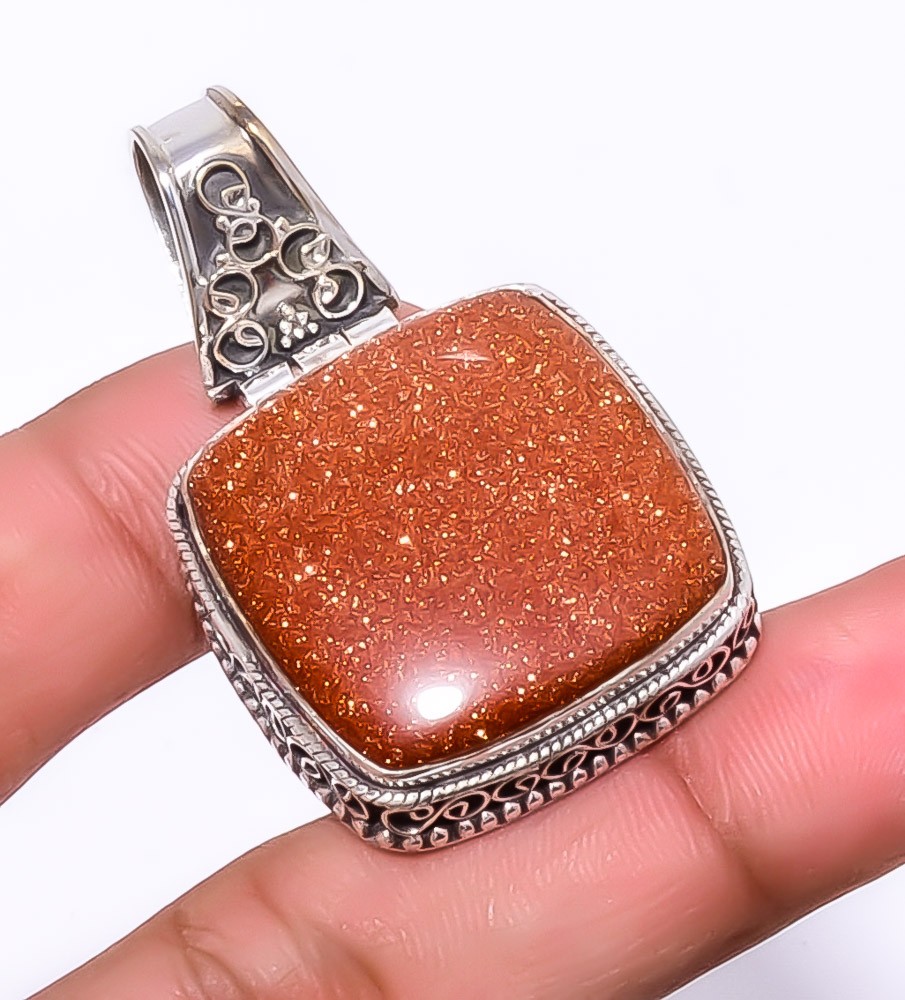 Golden Sunstone 925 Sterling Silver Fine Art Pendant 1.95″ A381 Gift for her
