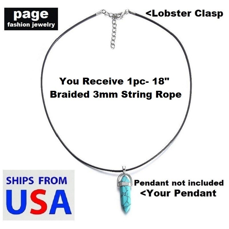 1pc- 18″ Braided 3mm Black Rope Necklace, Silver Lobster Clasp, For Your Pendant