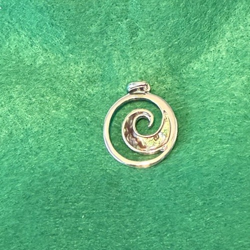 Abalone & Silver Tone Spiral Round Charm Pendant, Metal, No Stone