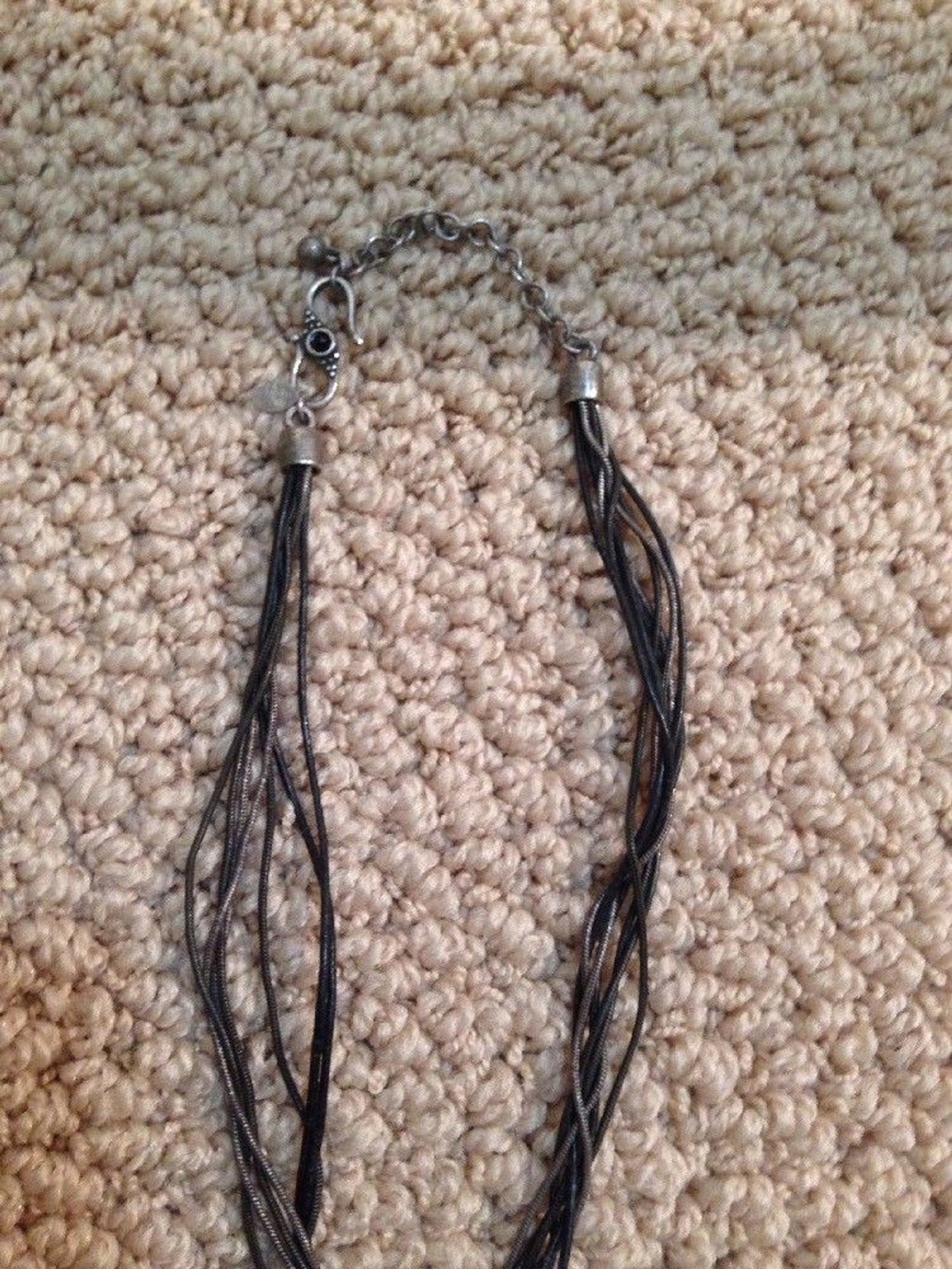 CHICO’S Metal Geometric Pendant Necklace Multi Strand Cord