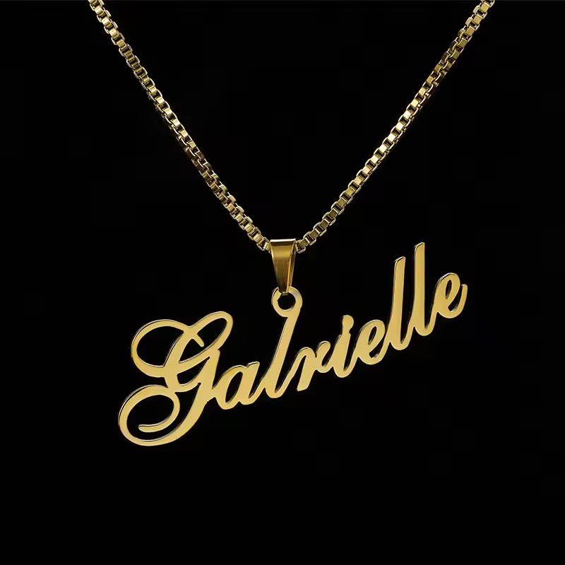 Customized Box Chain Necklace Name Pendant Jewelry Gold Silver Rose Gold Letters