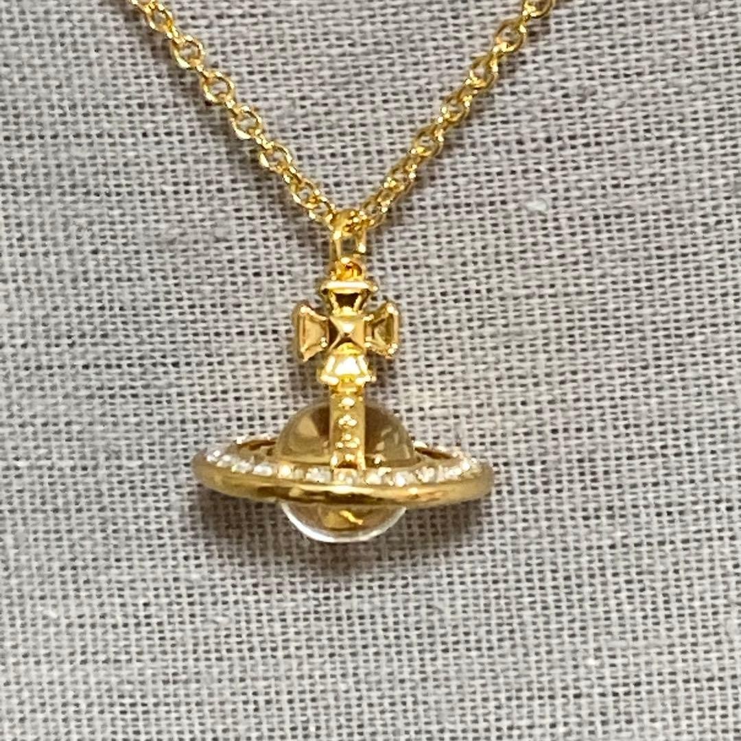 Vivienne Westwood Necklace Rhinestone Small Orb Gold w/drawstring
