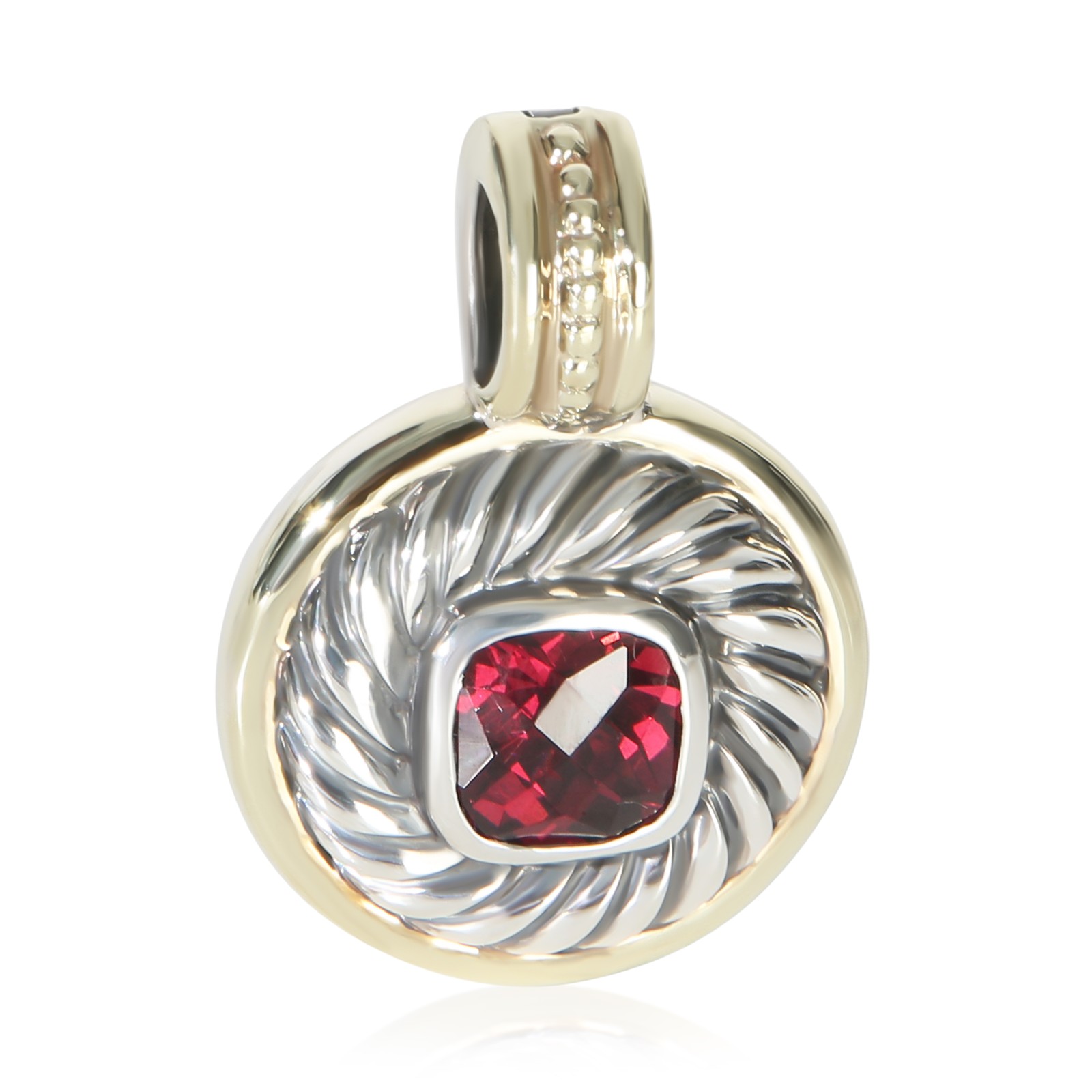David Yurman Yellow Gold & Sterling Silver Garnet Albion Pendant