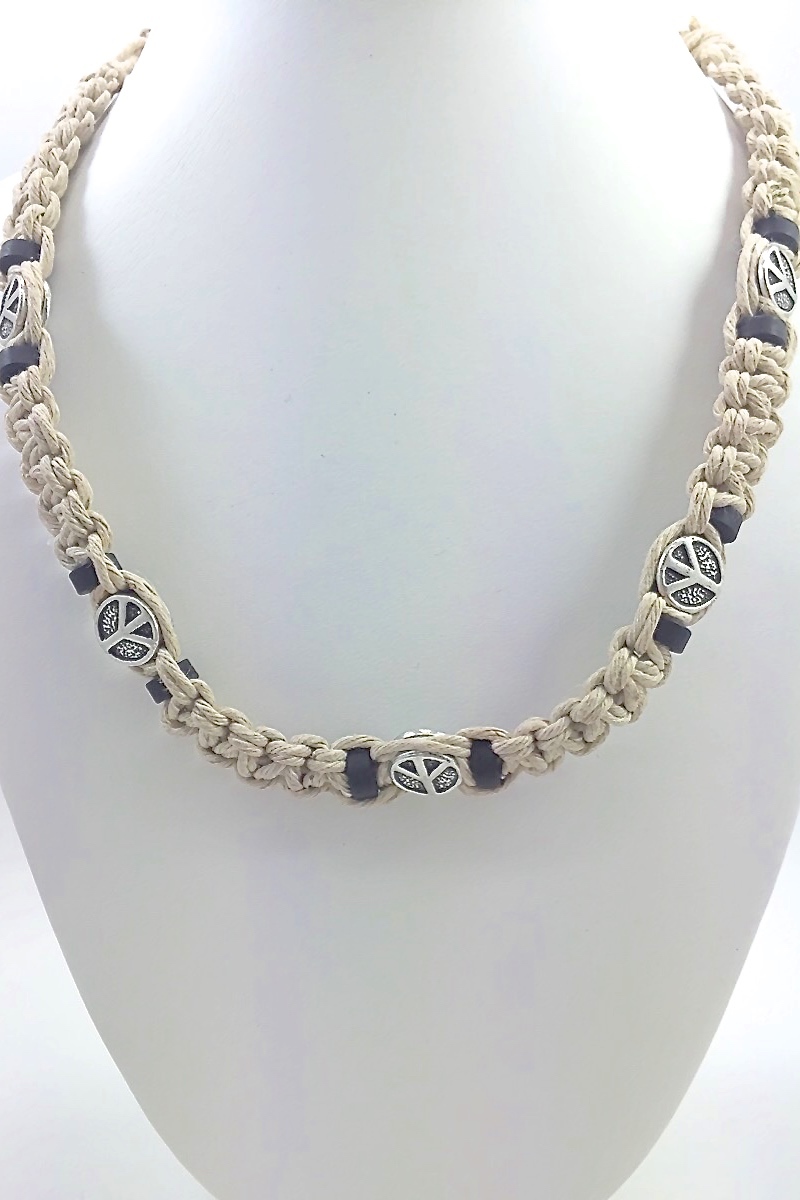 Hemp Necklace with Peace Signs Surfer Style Adjustable 14″ , 16″ , or 18 inches