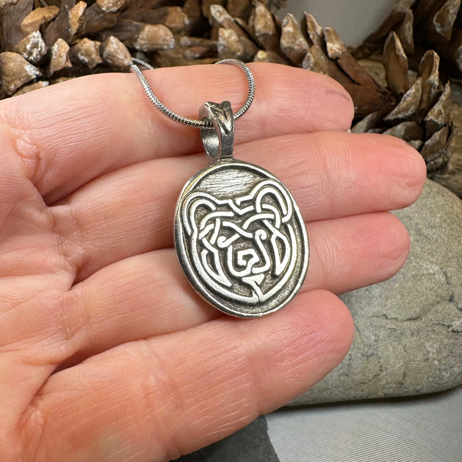 Celtic Bear Necklace Irish Scottish Animal Mens Boys Forest Gift PEWTER
