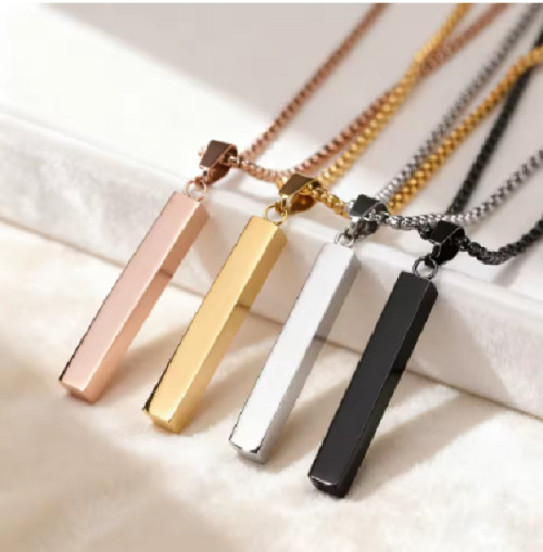 Waterproof Pillar Necklaces for Men Women,Stainless Steel Rectangle Vertical Bar