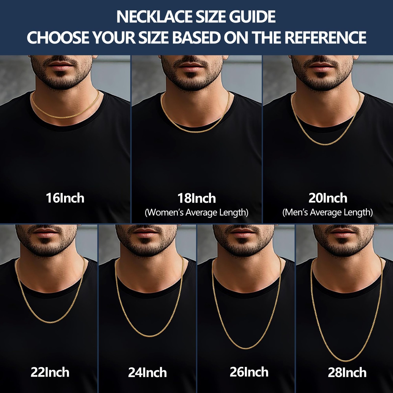 14K Gold Plated Wheat Chain Necklace, Stainless Steel 16-28 Inch, 2-5mm Unisex
