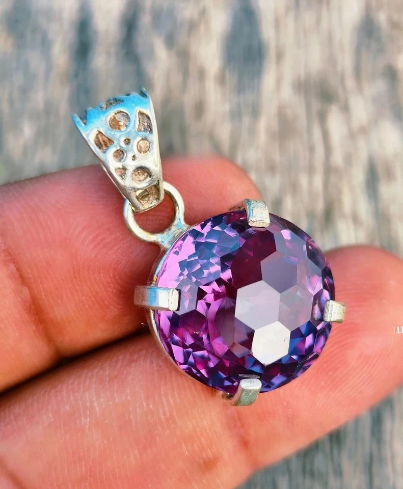 40.6 Ct Natural Bio-Color Alexandrite Sterling Silver Pendant Precious Cut Gems
