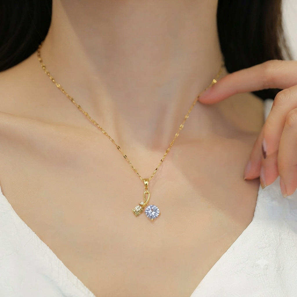 14K 도금 리본 펜던트 여성 목걸이 우아한 디자인 데일리 포인트 PG-03