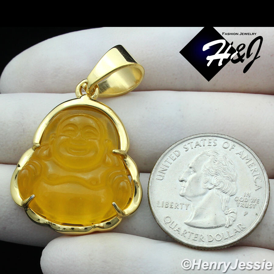 MEN WOMEN Stainless Steel Yellow Rhinestone Gold Plated Buddha Charm Pendant*123