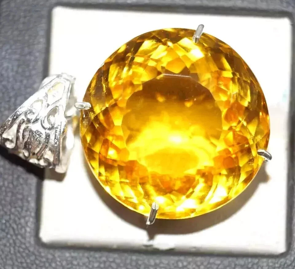 90 CT+ Flawless Yellow Citrine Pendant 925 Sterling Silver Plated Jewelry