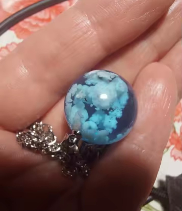 Blue Sky White Cloud Resin Ball Pendant Necklace Round Chain Gift for Women