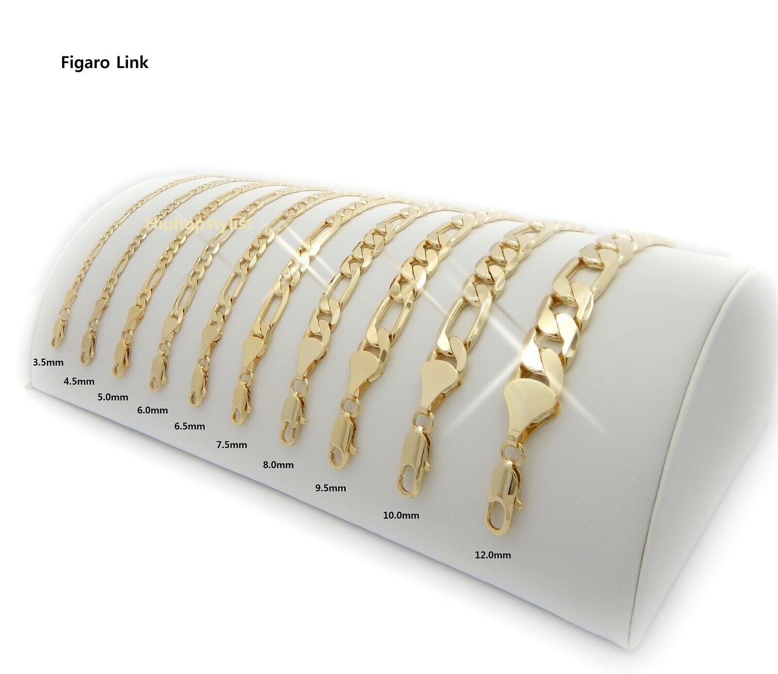 Men’s 14k Italian Figaro Link Chain Necklace & Bracelet 3mm to 10mm Gold Plated