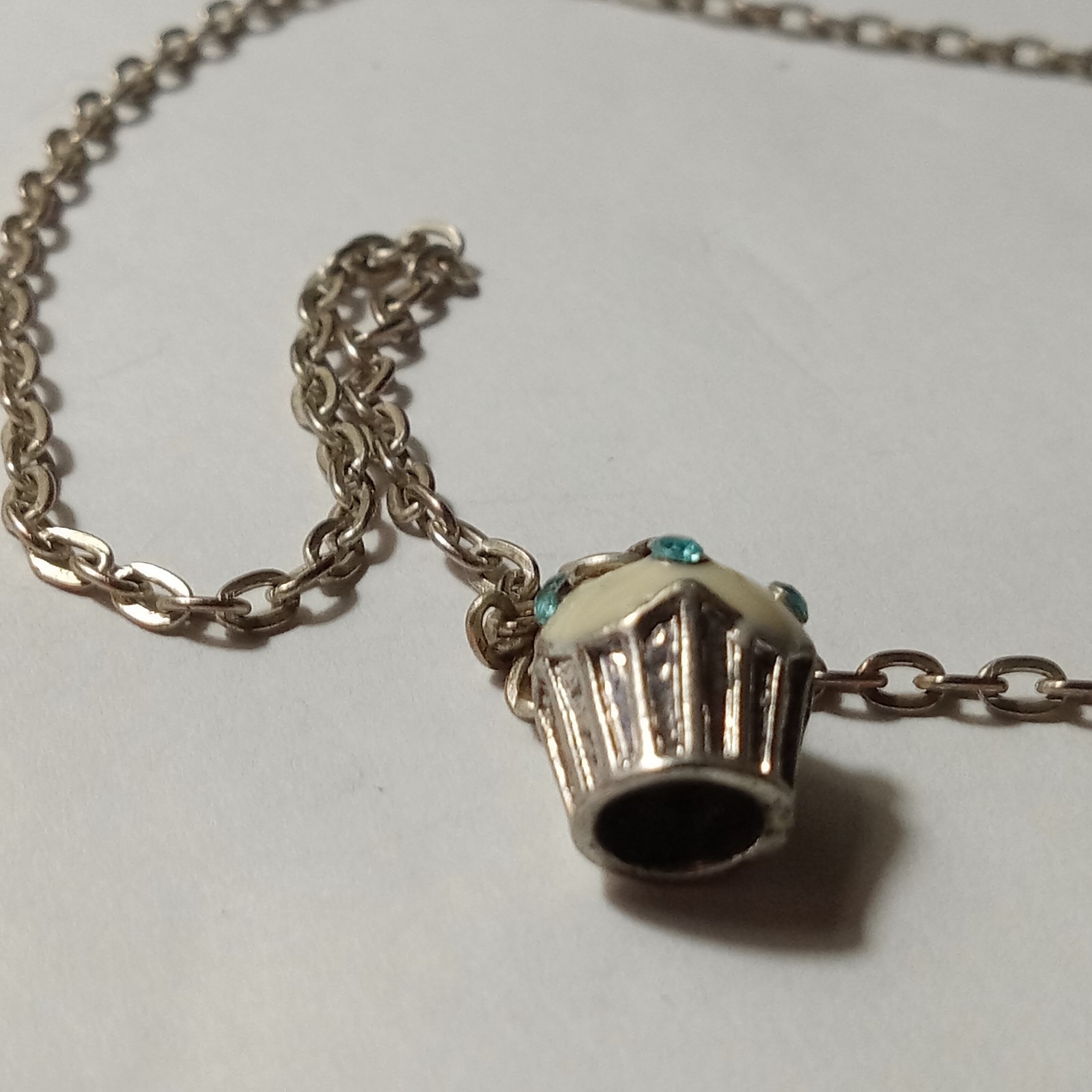 Unbranded Siver Tone Cupcake Charm and 14-inch Chain Necklace