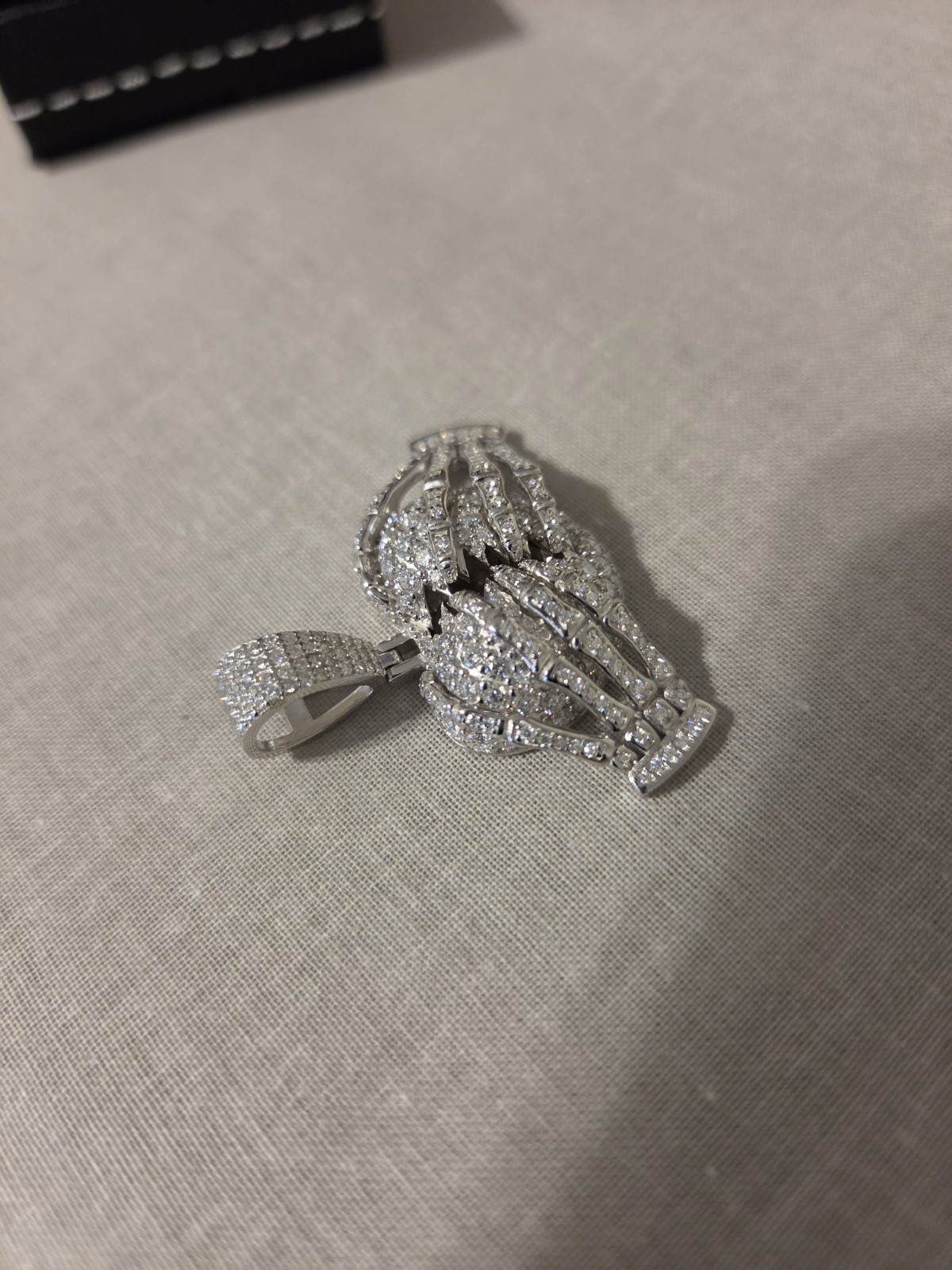 Moissanite Pendant Skeleton Hands Holding a Broken Heart, Harlem Bling