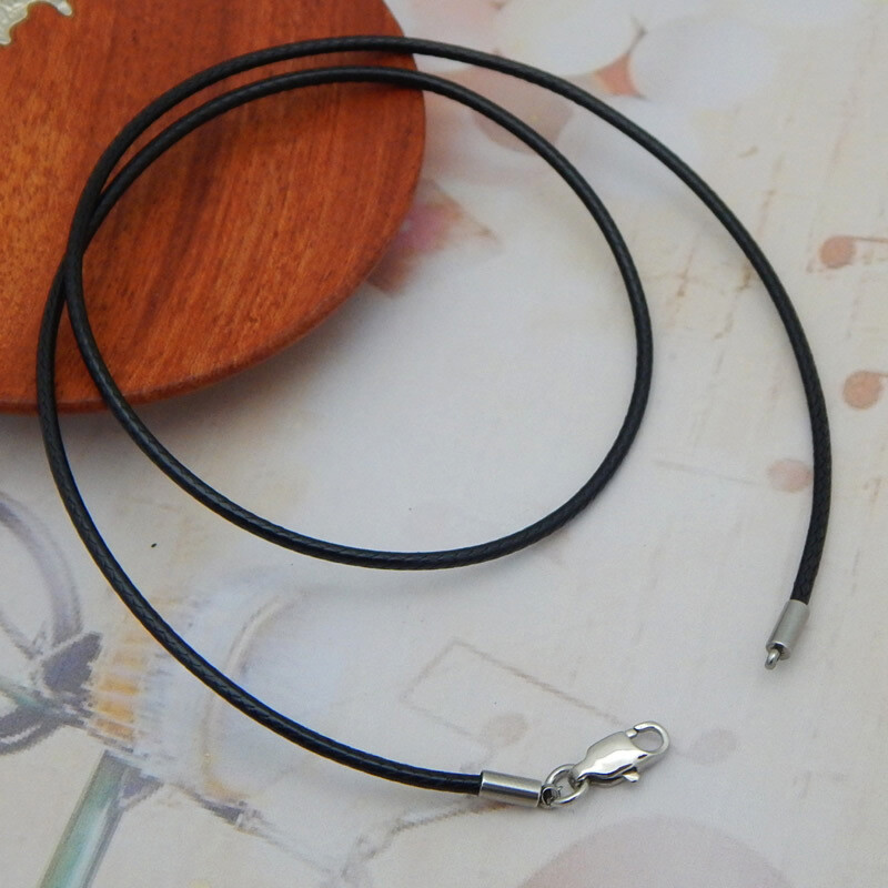 Black Woven Necklace Rope Leather Cord Stainless Steel Men Women Lobster Clasp