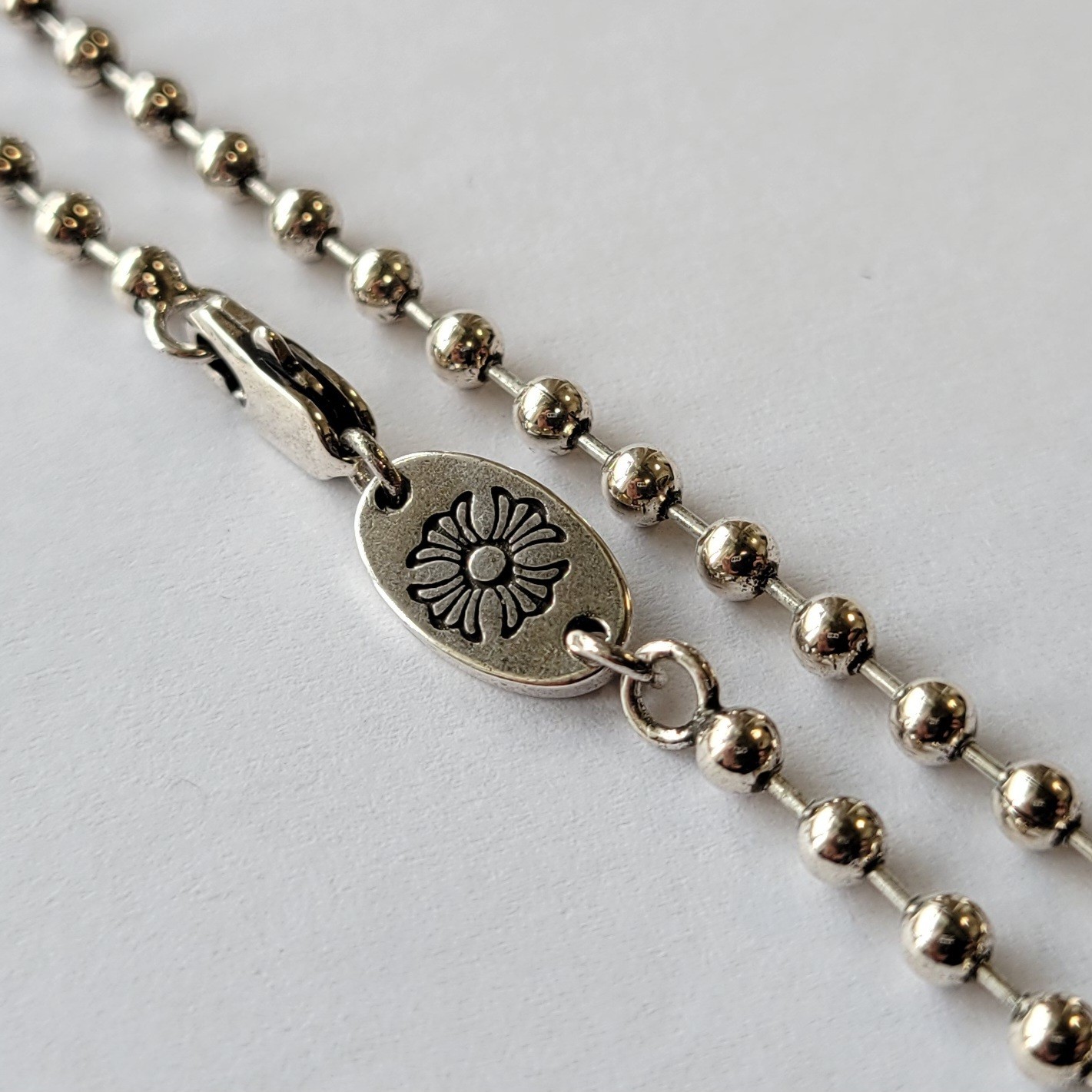 Ball Chain Necklace, 925 Sterling Silver Plated, Engraved, 50 cm