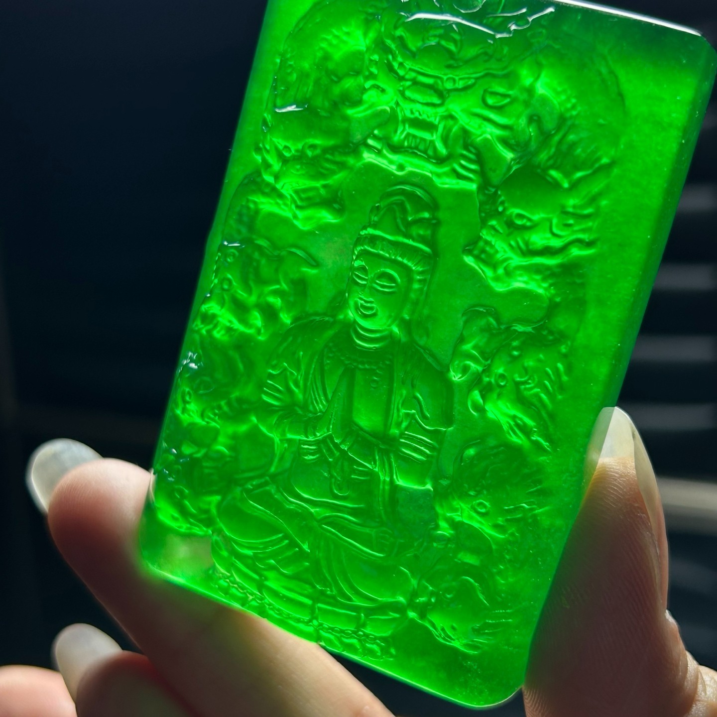 Nature ice green Burmese Jade Jadeite Carved dragon kwan-yin Pendant&Necklace