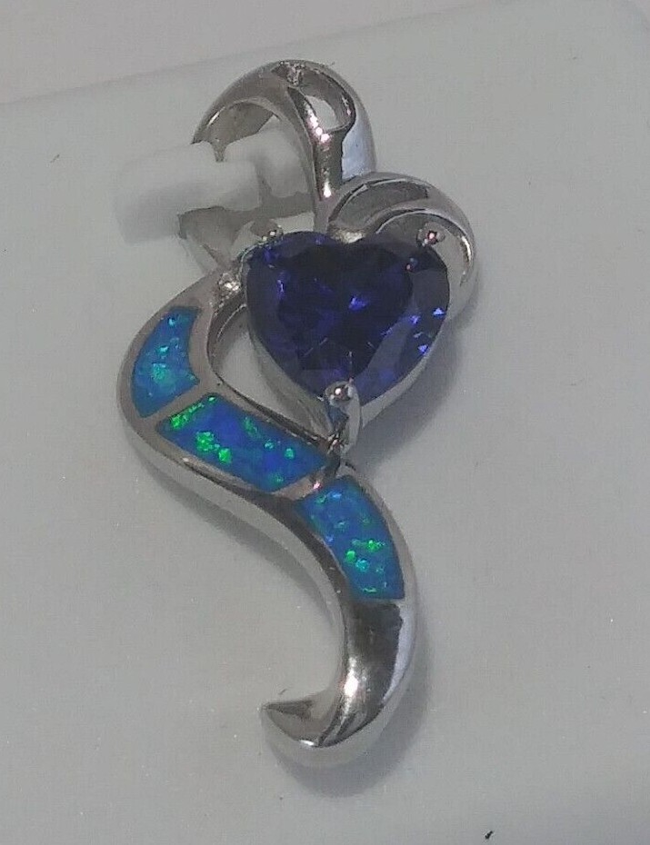 925 STERLING SILVER Rhodium plated MODERN HEART Pendant Cz cubic zircona