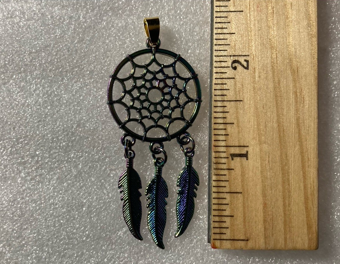Tibetan Silver Multicolor Dream Catcher Pendant 2 Inch & Black Suede Necklace 18