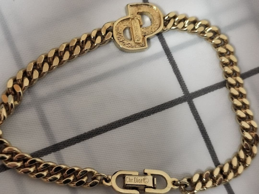 Christian Dior Logo Rhinestone Bracelet Gold Tone 6.5in Elegant Jewelry
