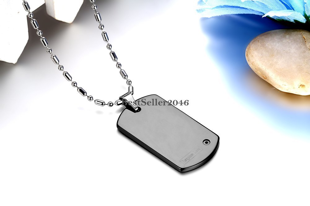 Men Boys Polished Tungsten Carbide Dog Tag Pendant Stainless Steel Necklace 22″