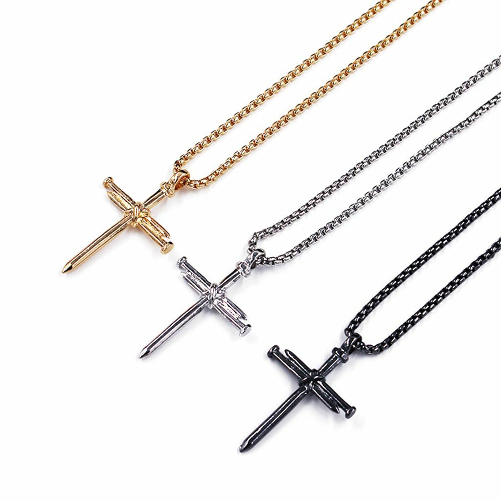 Stainless Steel Male Jesus Christ Nail Cross Crucifix Pendant Necklace Chain USA