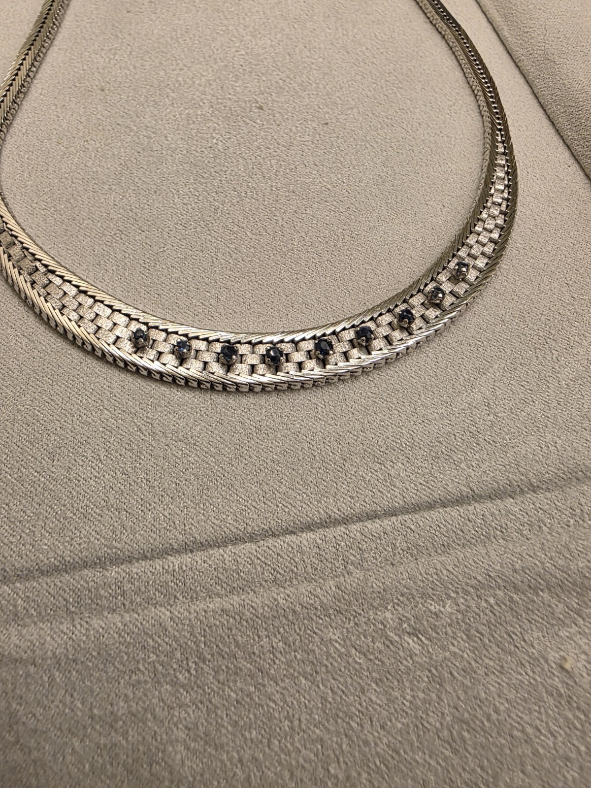 925 Sterling Silver Herringbone Chain Statement Necklace, Box Clasp