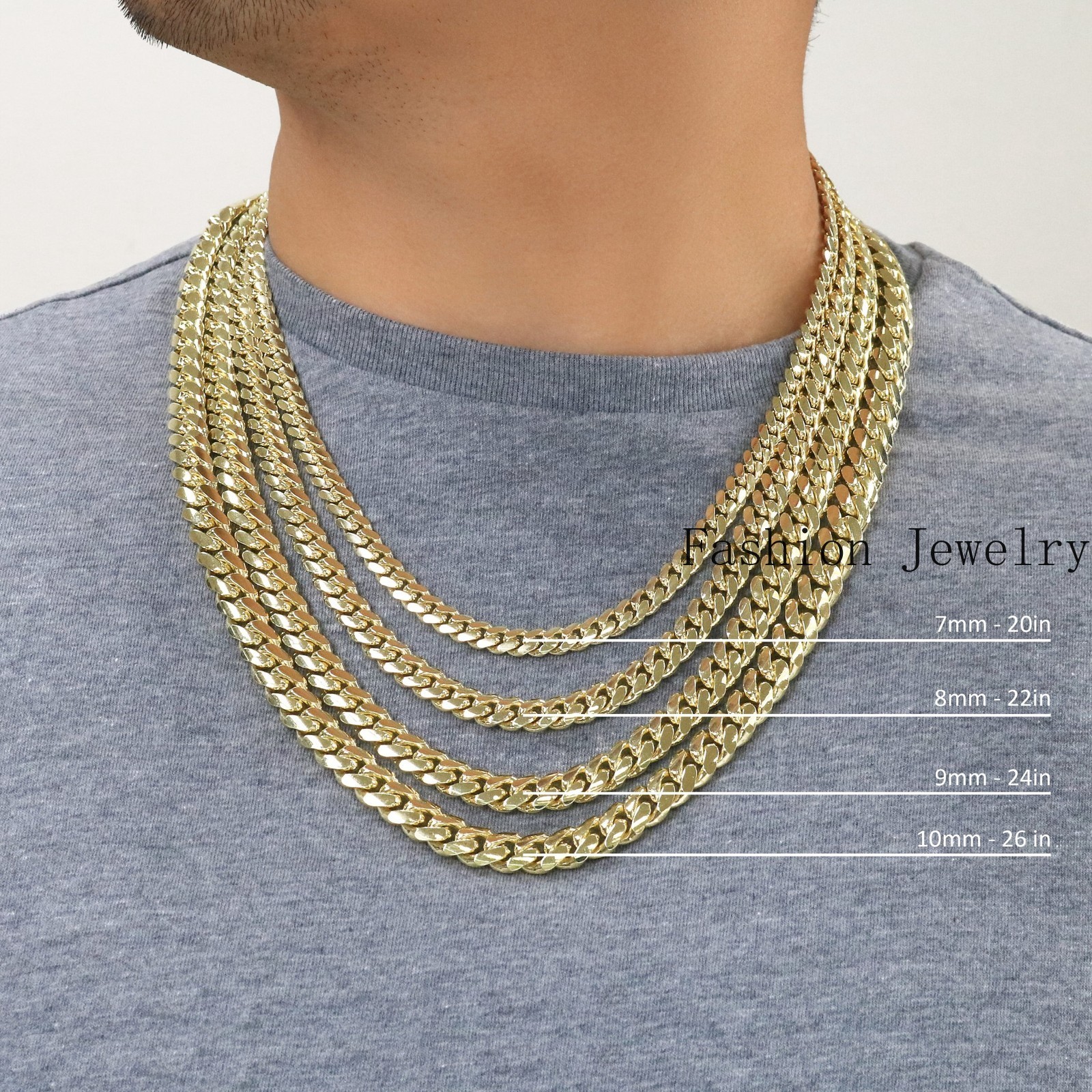 18K Yellow Gold Solid 2.7mm-7mm Miami Cuban Chain Necklace Mens Womens 16″-30″