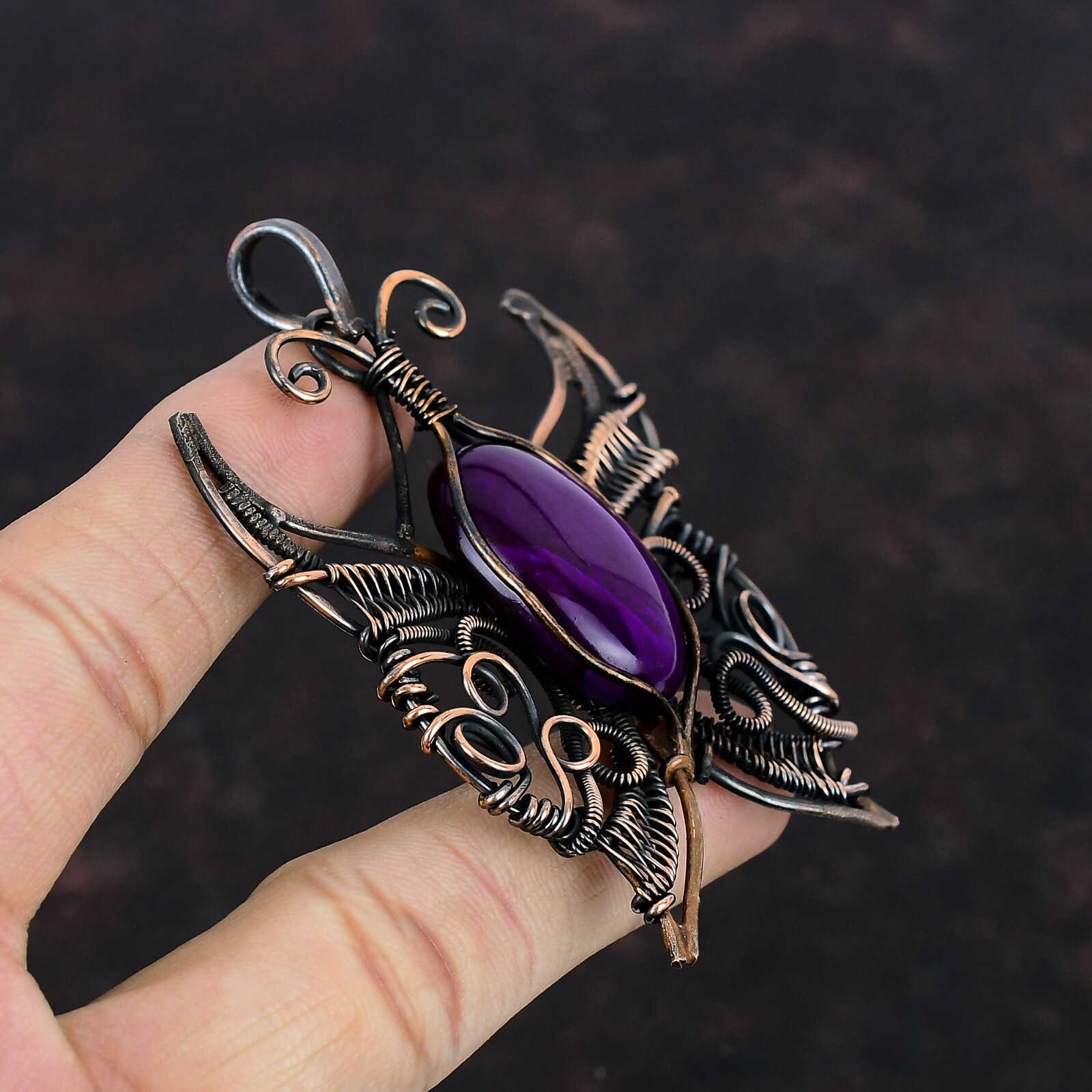 Purple Fire Labradorite Wire Wrapped Butterfly Handcrafted Copper Unique 3.15″