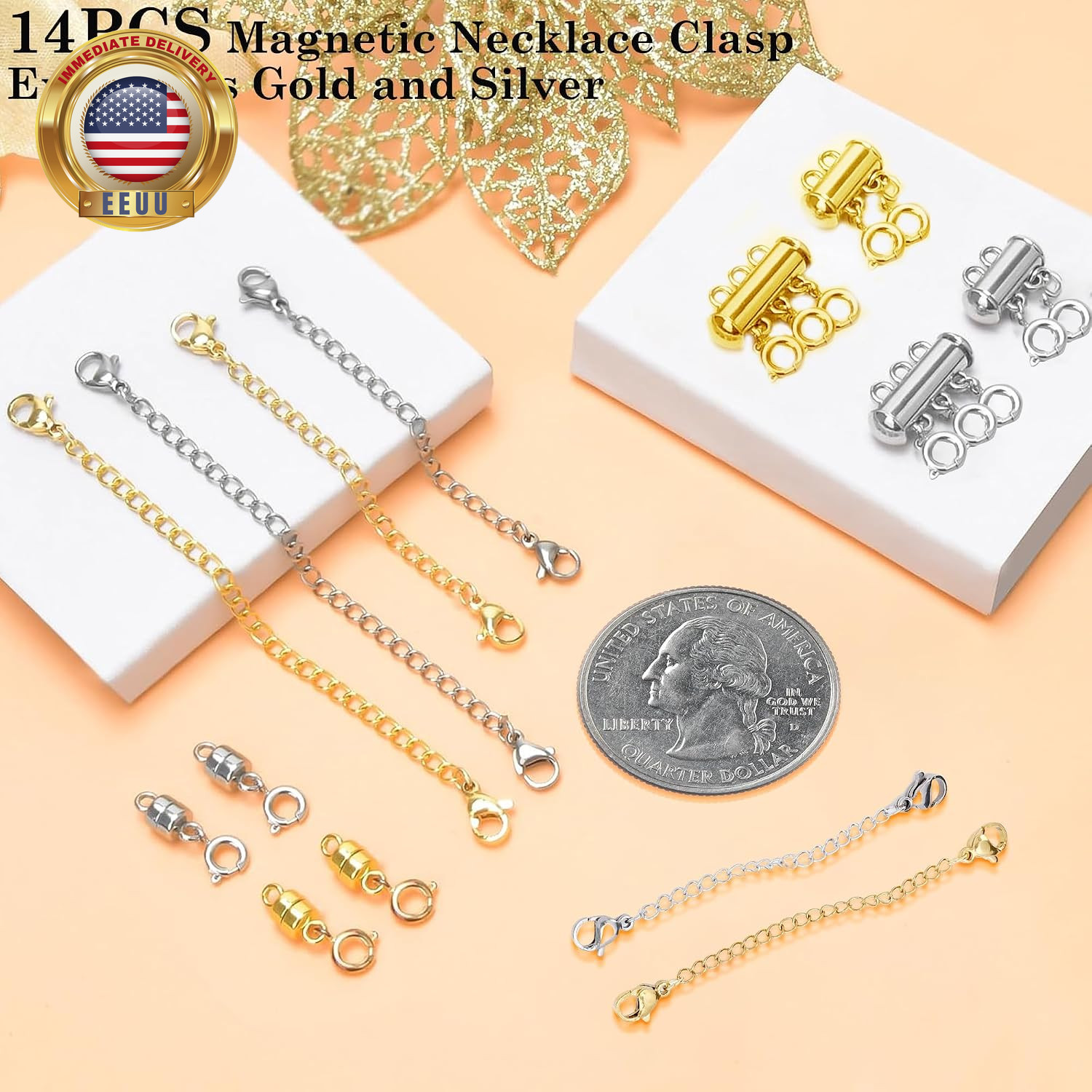 Magnetic Necklace Clasp and Chain Extender for Layering, Gold and Silver Jewelry