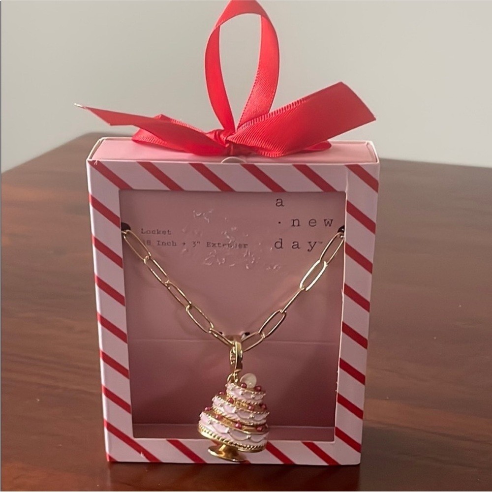 Gold and Pink Cake locket Pendant Necklace