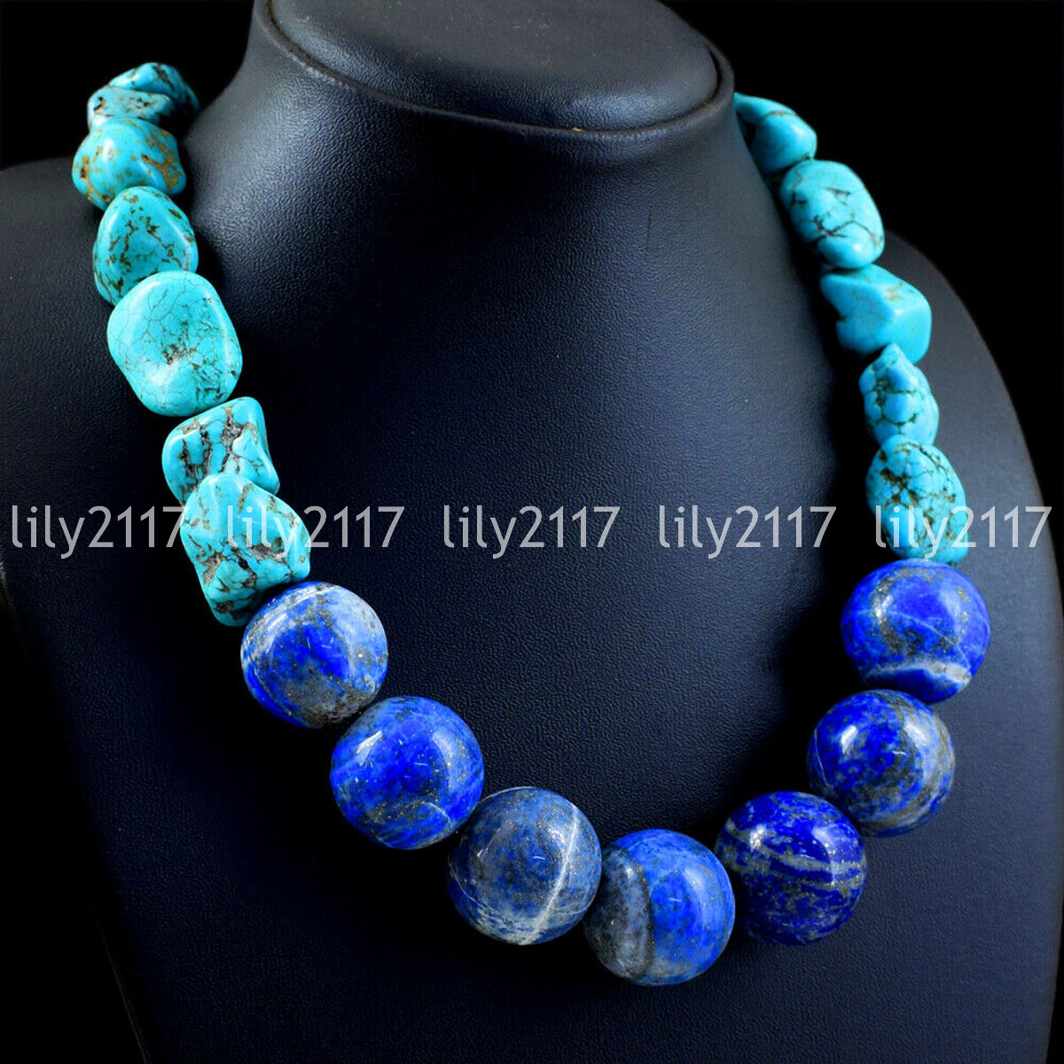 Natural 20mm Round Blue Lapis Lazuli 15x20mm Turquoise Gems Beads Necklace 20”