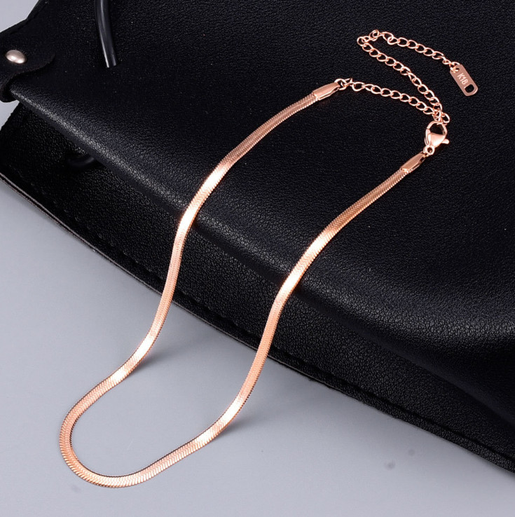 Women Wide Band Titanium Stainless Steel Flat Chain Choker Necklace 12-17″ PE44
