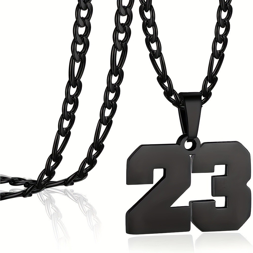 #00-#99 SPORTS BLACK NUMBER Pendant Charm / 24IN STAINLESS CHAIN NECKLACE