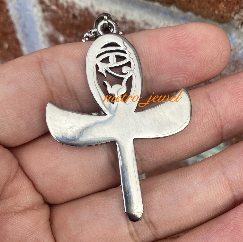 Stainless Steel Womens Egyptian ISIS Ankh Cross Eye of Horus Pendant Necklace