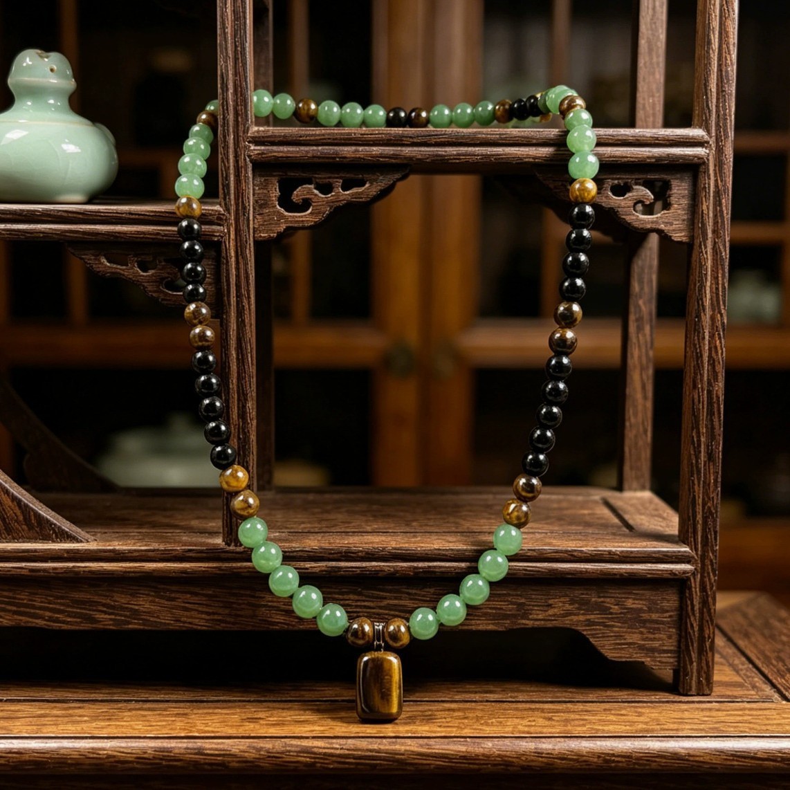 28in Tiger eye Aventurine Beaded Long Necklace Healing Wealth Abundance Attracts